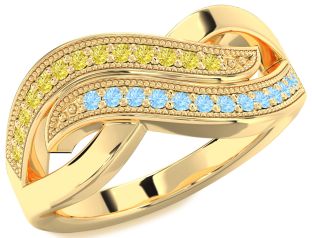 Yellow Diamond & Aquamarine Gold Infinity Round Promise Ring