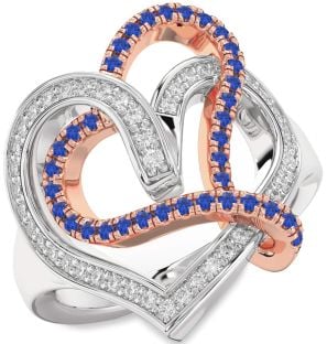 Diamond & Blue Sapphire White Rose Gold Heart Promise Ring