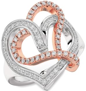 Diamond Silver & 10K Rose Gold Heart Ring