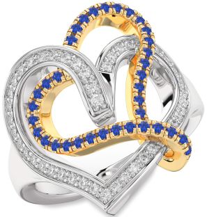 Diamond & Blue Sapphire Silver & 10K gold Heart Promise Ring