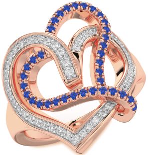 Diamond & Blue Sapphire Rose Gold Heart Promise Ring