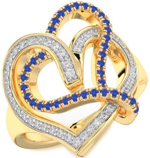 Diamond & Blue Sapphire Gold Heart Promise Ring