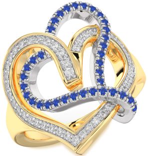 Diamond & Blue Sapphire Gold Silver Heart Promise Ring