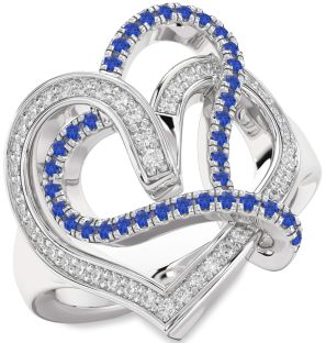 Diamond & Blue Sapphire Platinum Heart Promise Ring