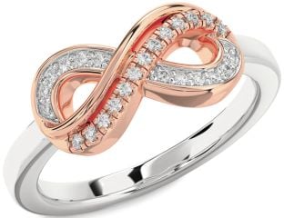 Diamond Silver & 10K Rose Gold Infinity Round Ring