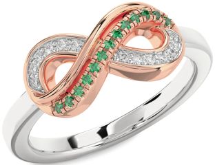 Diamond & Emerald White Rose Gold Infinity Round Promise Ring