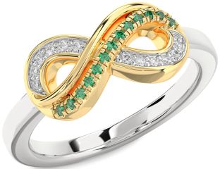 Diamond & Emerald Silver & 10K gold Infinity Round Promise Ring