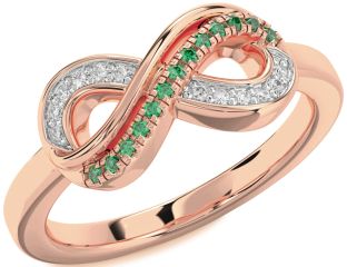 Diamond & Emerald Rose Gold Infinity Round Promise Ring
