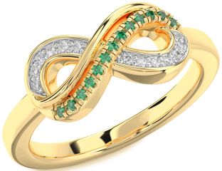 Diamond & Emerald Gold Infinity Round Promise Ring