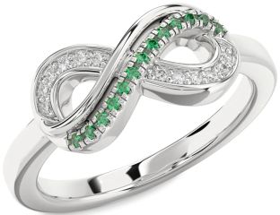 Diamond & Emerald Platinum Infinity Round Promise Ring