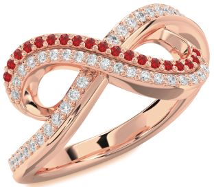 Diamond & Ruby Rose Gold Infinity Round Pave Promise Ring