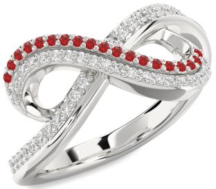 Diamond & Ruby Platinum Infinity Round Pave Promise Ring