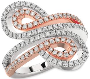 Diamond Silver & 10K Rose Gold Infinity Round Pave Ring