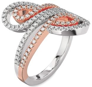 Diamond Silver & 10K Rose Gold Infinity Round Pave Ring