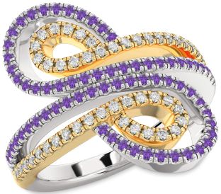 Diamond & Amethyst Silver & 10K gold Infinity Round Pave Promise Ring