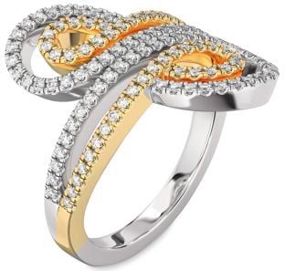 Diamond Silver & 10K gold Infinity Round Pave Ring