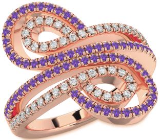 Diamond & Amethyst Rose Gold Silver Infinity Round Pave Promise Ring