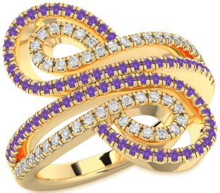 Diamond & Amethyst Gold Silver Infinity Round Pave Promise Ring