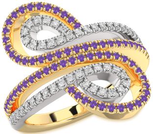 Diamond & Amethyst Gold Silver Infinity Round Pave Promise Ring
