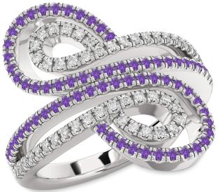 Diamond & Amethyst Silver Infinity Round Pave Promise Ring