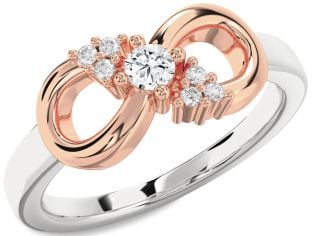 Diamond Silver & 10K Rose Gold Infinity Round Promise Ring