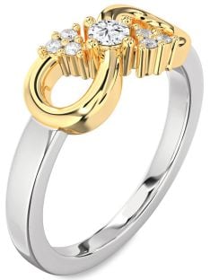 Diamond Silver & 10K gold Infinity Round Promise Ring