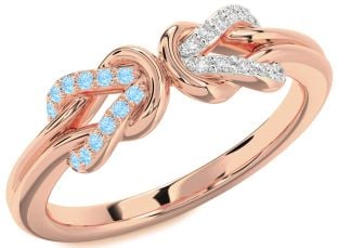 Diamond & Aquamarine Rose Gold Silver Infinity Knot Round Promise Ring