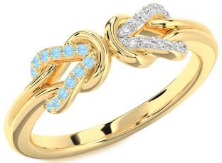 Diamond & Aquamarine Gold Silver Infinity Knot Round Promise Ring