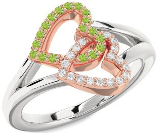 Diamond & Peridot White Rose Gold Heart Promise Ring