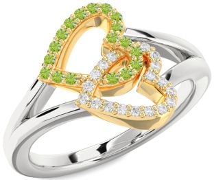 Diamond & Peridot Silver & 10K gold Heart Promise Ring