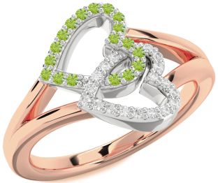 Diamond & Peridot White Rose Gold Heart Promise Ring