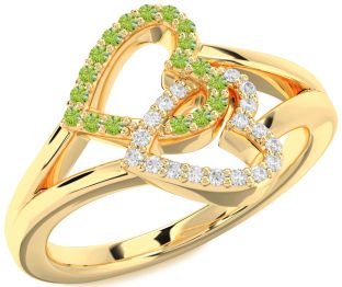 Diamond & Peridot Gold Heart Promise Ring