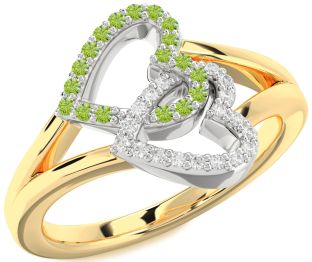 Diamond & Peridot White Yellow Gold Heart Promise Ring