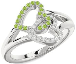 Diamond & Peridot Platinum Heart Promise Ring