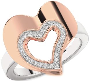 Diamond Silver & 10K Rose Gold Heart Ring