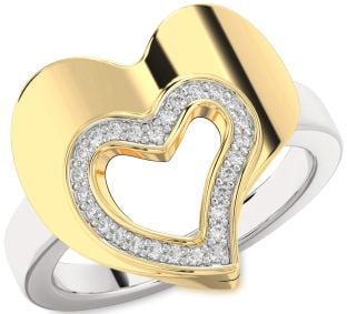Diamond Silver & 10K gold Heart Ring