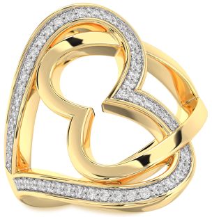 Diamond Gold Silver Heart Ring