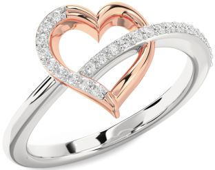 Diamond Silver & 10K Rose Gold Heart Ring