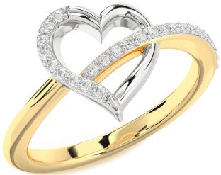 Diamond White Yellow Gold Heart Ring