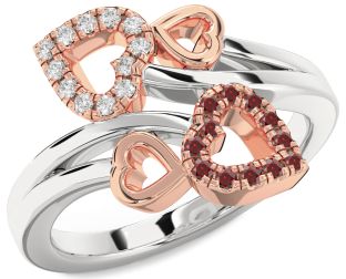 Diamond & Garnet White Rose Gold Heart Promise Ring