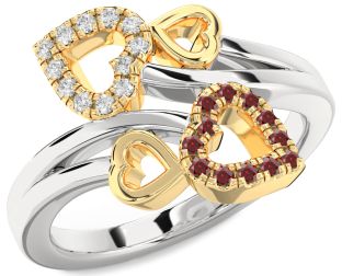 Diamond & Garnet Silver & 10K gold Heart Promise Ring