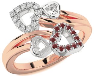 Diamond & Garnet White Rose Gold Heart Promise Ring