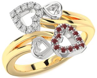 Diamond & Garnet White Yellow Gold Heart Promise Ring