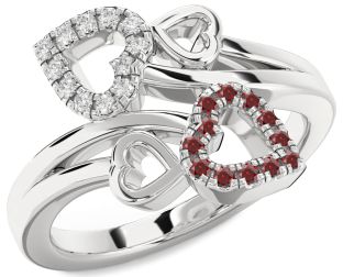 Diamond & Garnet Platinum Heart Promise Ring
