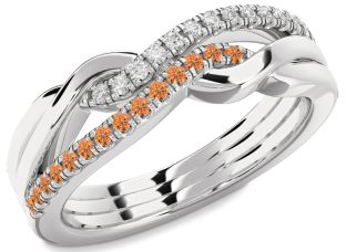 Diamond & Citrine Platinum Infinity Round Promise Ring