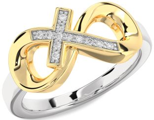 Diamond Platinum & Yellow Gold Infinity Cross Ring
