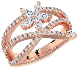 Diamond Rose Gold Flower Marquise Two Stone Ring