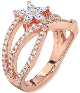 Diamond Rose Gold Flower Marquise Two Stone Ring