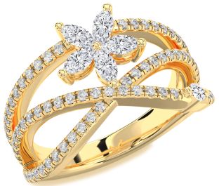 Diamond Gold Flower Marquise Two Stone Ring