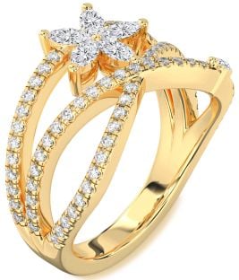 Diamond Gold Flower Marquise Two Stone Ring